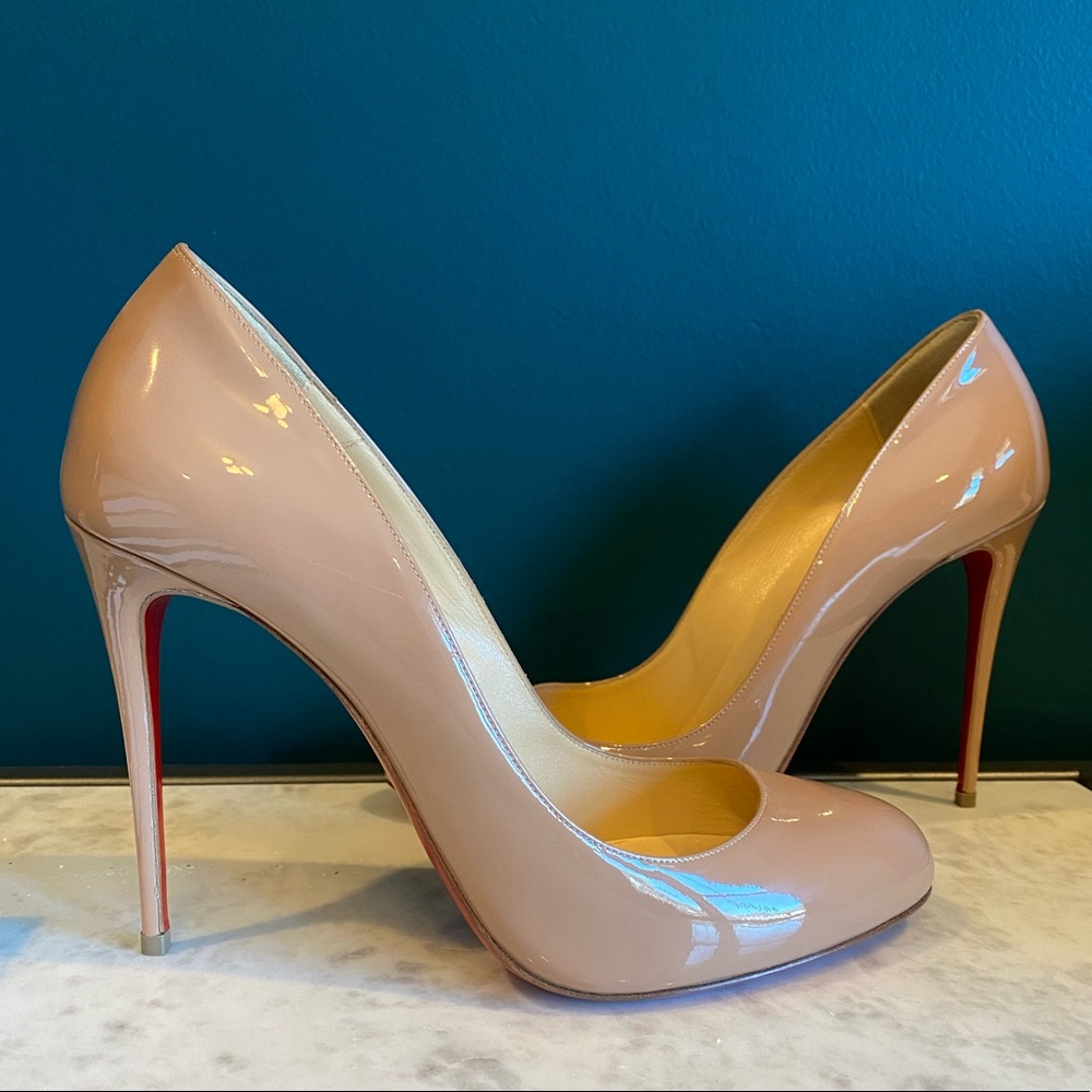 Christian Louboutin Merci Allen Patent 100mm Red Sole Pump, Nude